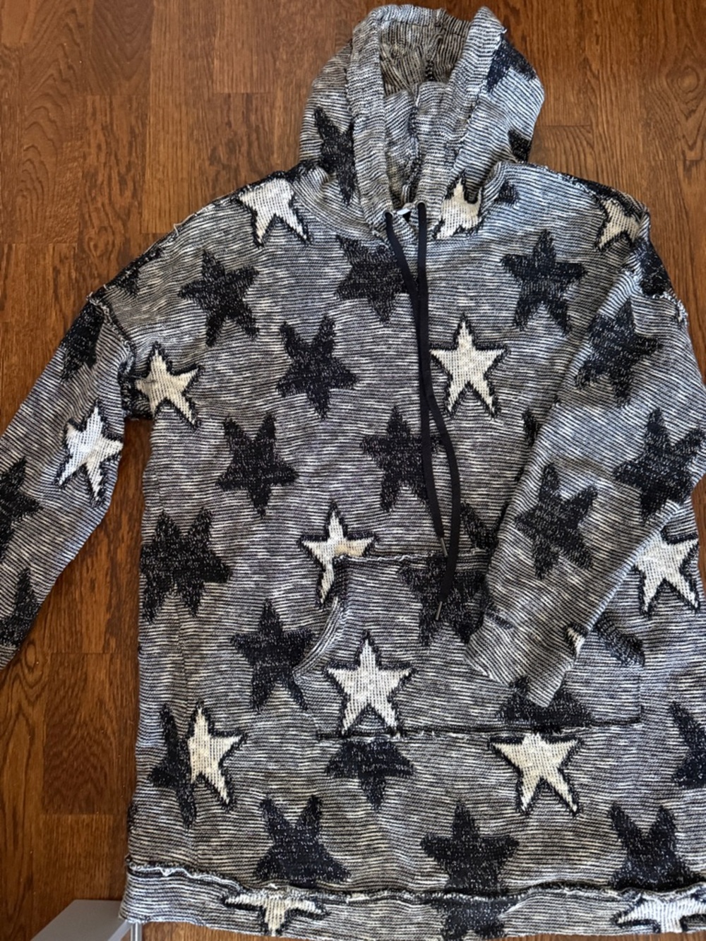 Splendid Gray and Black Star Knit Hoodie Sweater